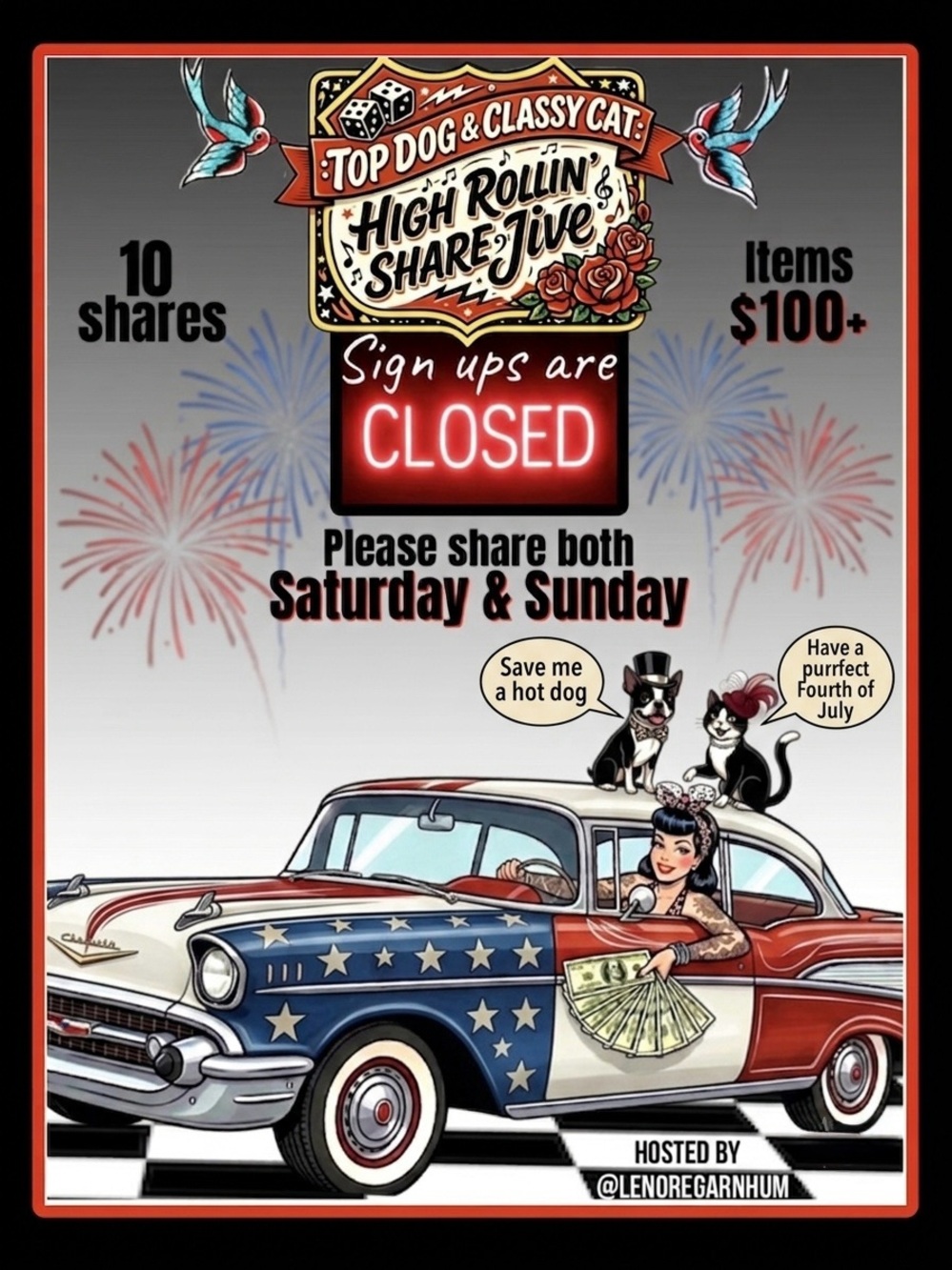 CLOSED Saturday, July 4 🇺🇸 & Sunday, July 5 High Rollin’ Share Jive